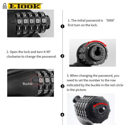 ETOOK Anti-Cut Bicycle/Motorcycle Code Cable Lock with Bracket, 1.5m