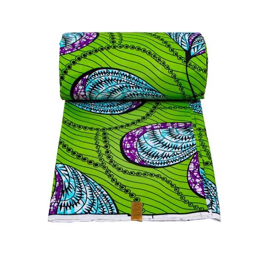 Lot Stock Fashion: Wholesale Green Color Polyester Wax African Print Fabrics