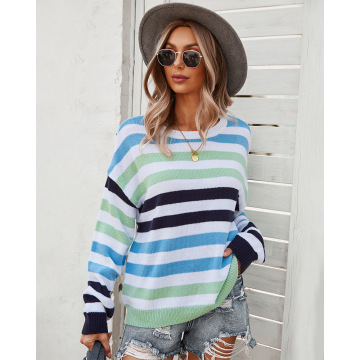 Stitching Stripes Color Tree Pullover Pull