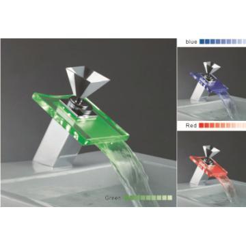 Glass LED waterfall basin mixer