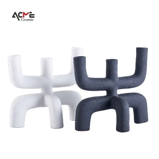 Modern Wedding Decor: Unique Candlestick Display with Double Tube Ceramic Candle Container and Donut Candle Holder for Table Settings