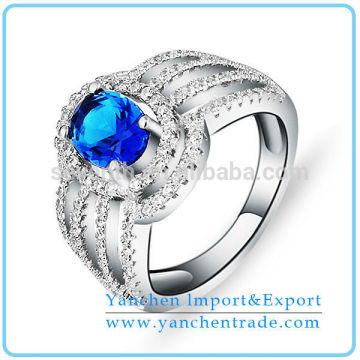 2014 Best Selling Jewelry Rhodium Plated Blue Sapphire CZ Diamond Engagement Ring