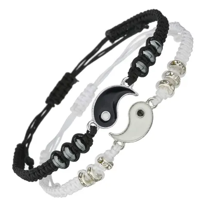 Handcrafted Yin Yang Tai Chi Couples Bracelets: Adjustable Matching Taiji Trigram Cord Jewelry for Partners