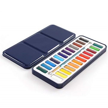 Vernice ad acquerello solido a 24 colori set con spazzola in metallo scatola
