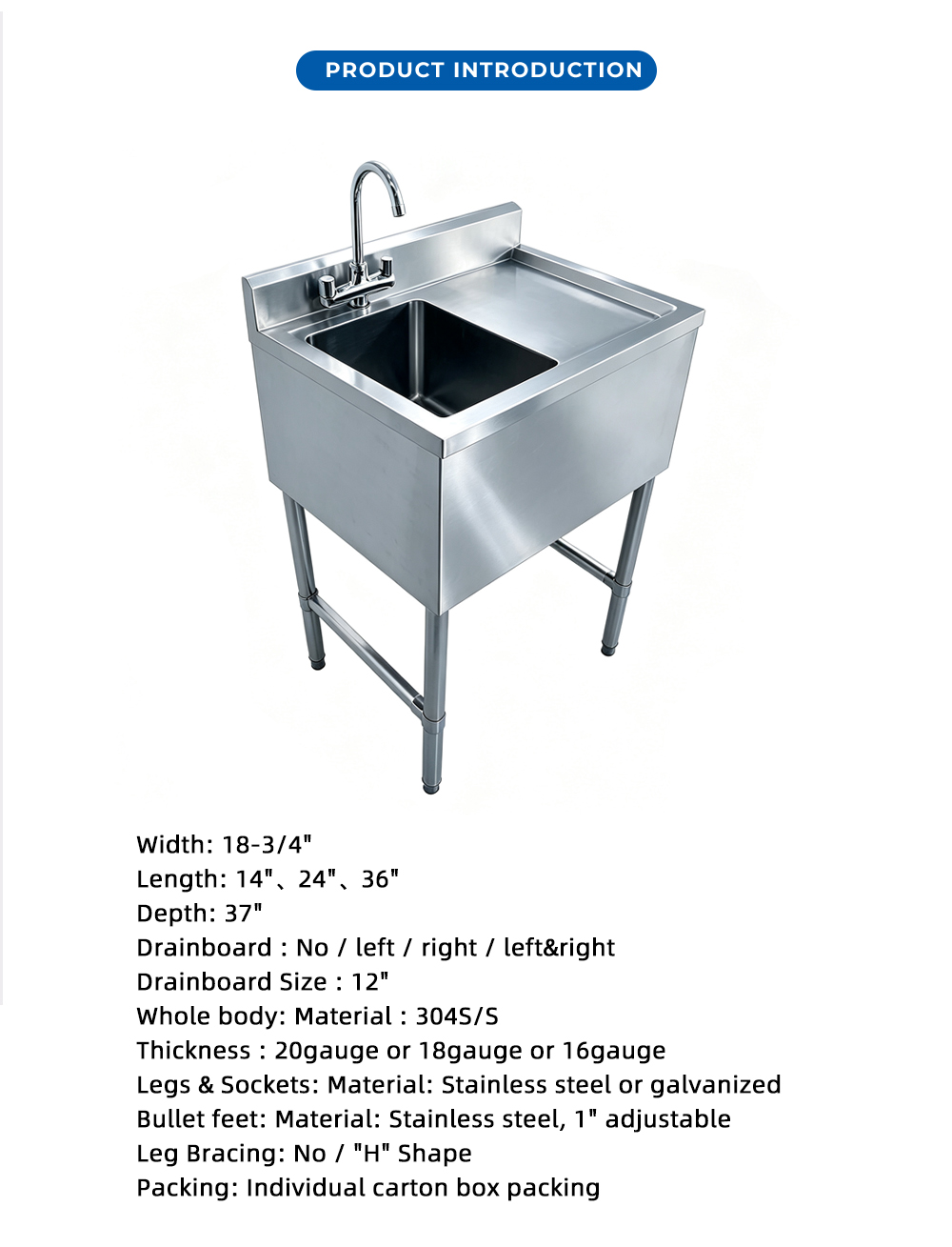 Catering Stainless Steel One Bowl Sink X
