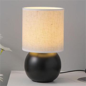 Ceramic Black Round Fabric Shade LED Table Lamp for Living Room, Bedroom, and Office