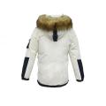 Ladies` long jacket with detachable fur collar