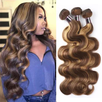 Ishow Brazilian Ombre Hair Bundles Body Wave Human Hair Bundles P4/27 Brown with Highlight Color Remy Hair Weave Bundle Sew In