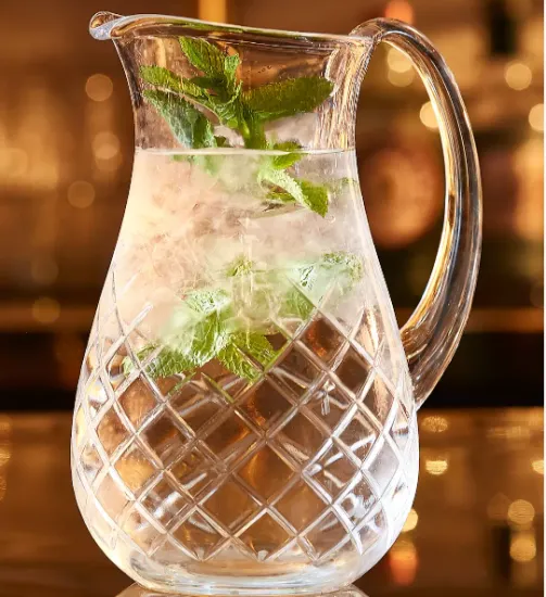 Etched glass jug beverage pitcher