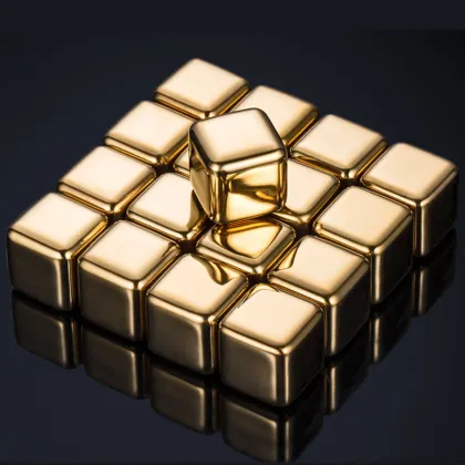 Custom Logo Whiskey Ice Cubes - Metal Reusable 18/10 Stainless Steel Ice Cubes with Tongs