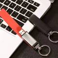 Aanpasbare lederen USB-flashdrive met sleutelhanger
