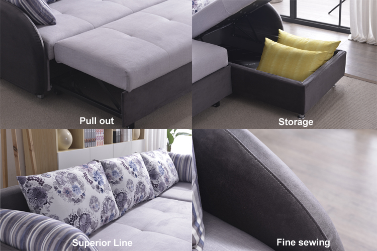 Katil sofa kain moden dengan sudut penyimpanan s sofa lipat berbentuk set untuk perabot ruang tamu