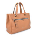 Young Women Leather Handbag Tan Color Shopping Bag