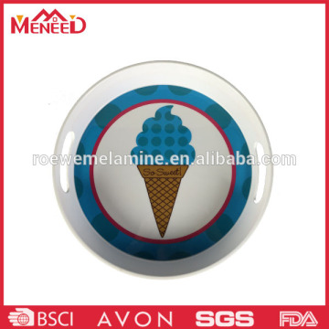 Round shape melamine ice cream tray with handles