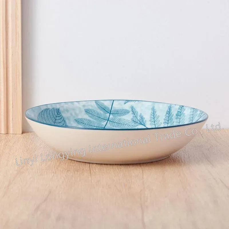 18PCS Eco-Friendly Blue Matte Leaf Pad Print Porcelain Dinner Set