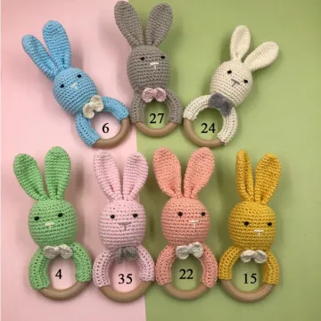 Cotton Crochet Bunny Baby Teething Ring Teether and Rattle