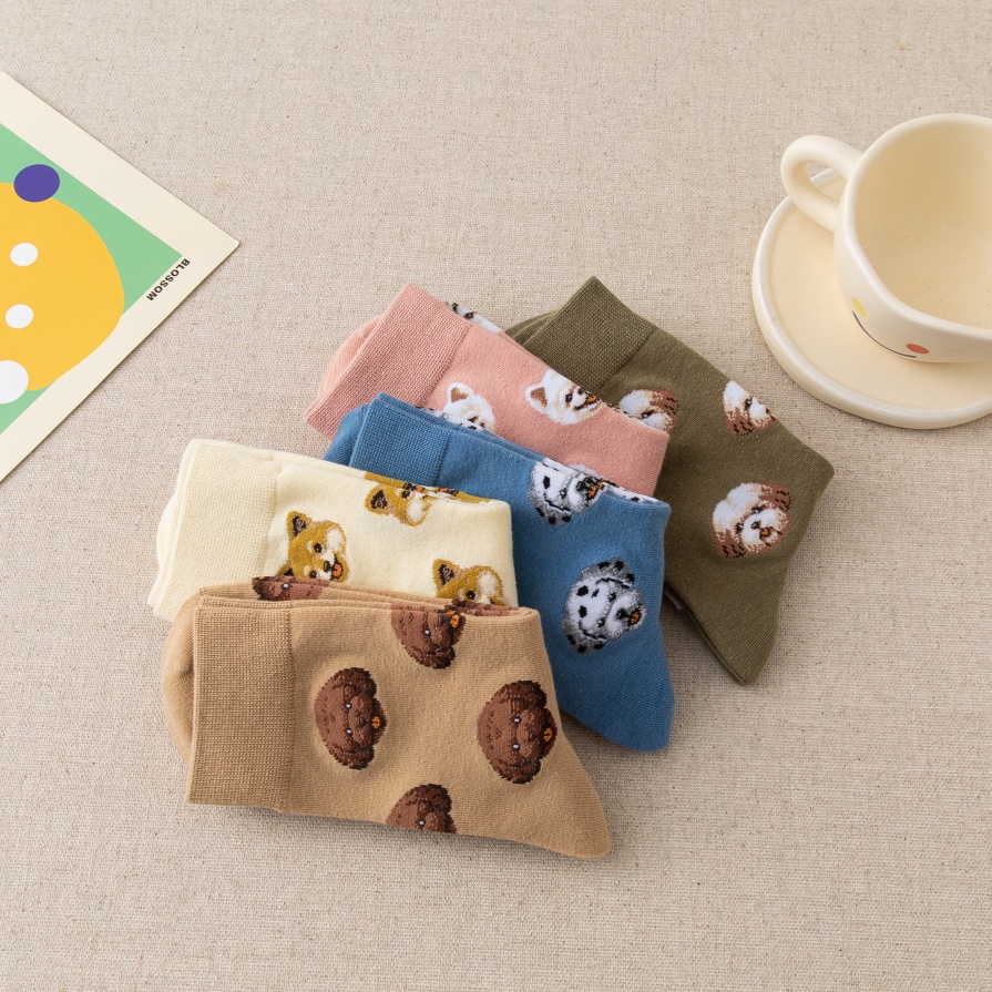 Animal Embroidered Socks Little Bear Spotted Blue Style