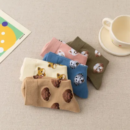 Animal Embroidered Socks Little Bear Spotted Blue Style