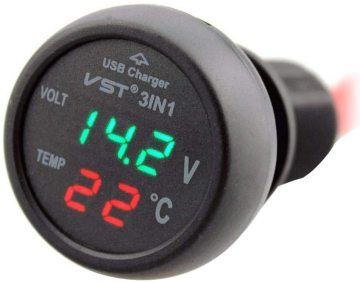 Pengisi daya USB mobil 3-in-1 dengan termometer dan voltmeter