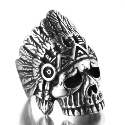 Indian chief stainless steel skull ring