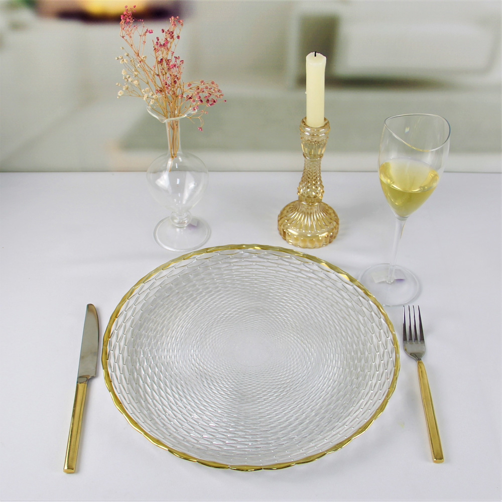 Embossed Glass Charger For Dinner Plates