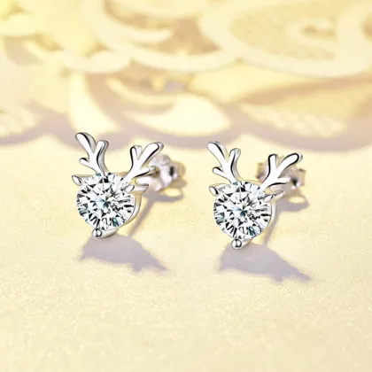 Silver Stud Reindeer Earrings Stud Earrings For Girls