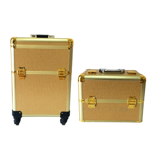 2 in 1 Gold color professional makeup train case