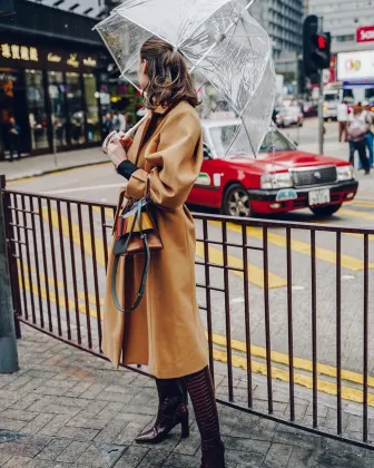 Woolen coat loose over the knee camel women coat temperament wool coat