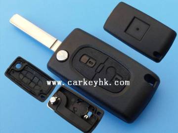 HOT sale Peugeot 307 2 buttons flip remote key shell without groove blade with battery place for smart car