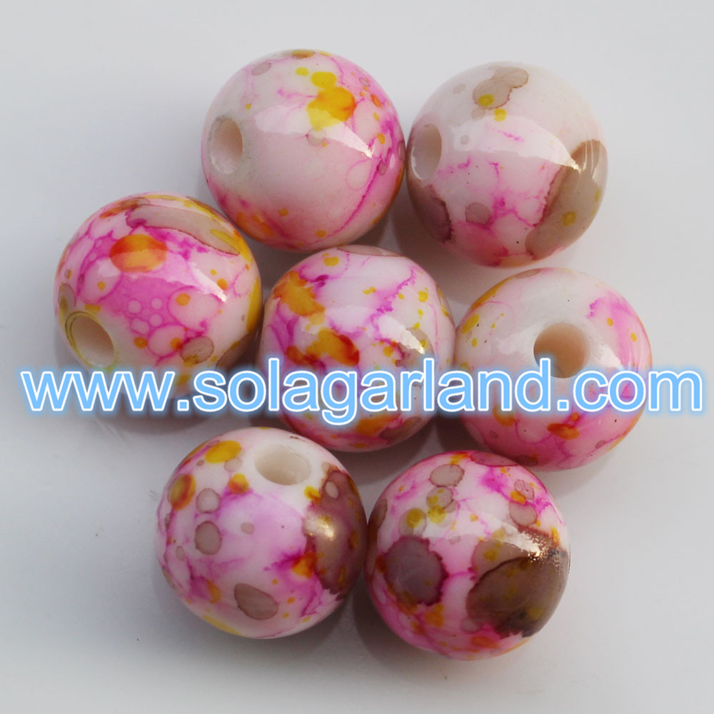 Plastic Round Painted Chunky Beads