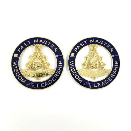 Freemasonry Past Master Smile Logo Car Badge Emblem: Round Metal Masonic Past Master Auto Emblem