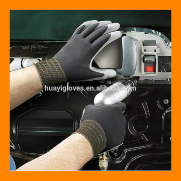 15 Gauge Plam Covered Gray Premium Polyurethane Work Gloves with Black Nylon Liner