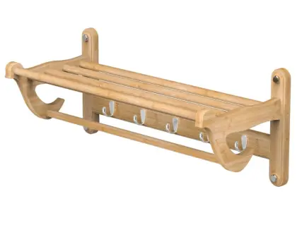 Bamboo bathroom towel rack with 5 hooks