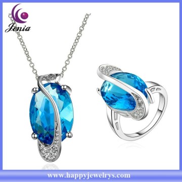 Big blue zircon stone ring ,pendant set high quality gold plated cheap jewelry set (KFVRS013)