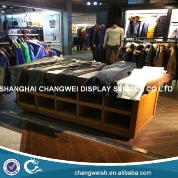 wood table top clothing display shelf