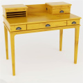 Bureau d'ordinateur en bois jaune et rouge avec huche