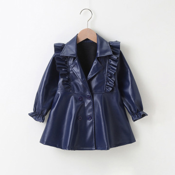 Girls 'Spring dan Autumn Dresses Long P PU Jacket