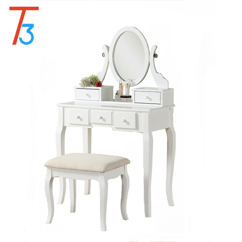 Makeup Table White Wooden Mirror Makeup Desk With Drawer Supplier