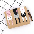 Cartera corta tridimensional de piel de gato para mujer