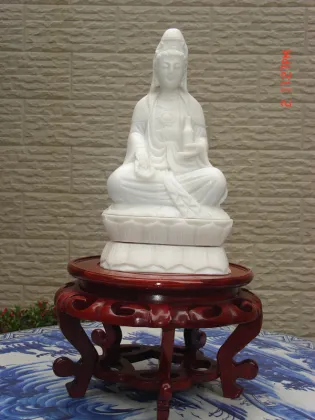 White Jade Marble Chinese Guanyin Buddha Statue for Home Decor
