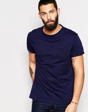 2016 High Quality Custom Short Sleeve Crew Neck Chest Pocket Navy Mens 100% Cotton Breathable Casual Plain T-Shirt