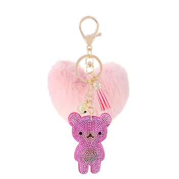 Korean Cute Sparkle Crystal Pink Gold Rhinestone Keychain