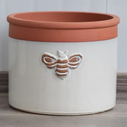 Outdoor Ceramic Glazed Flower Pot Cylinder Bee Pot