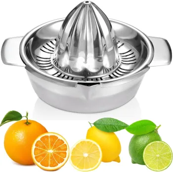 Professional 12 OZ Stainless Steel Lemon, Orange, and Grapefruit Hand Juicer: A Robust Manual Squeezer with Reamer Rotation and Strainer