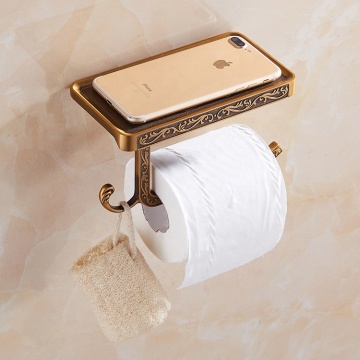 Aluminum Antique Toilet Paper Holder with Mobile Storage for Bathroom Accessories
