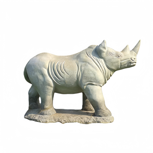 Handcrafted Stone Rhino Statue with Textured Detail