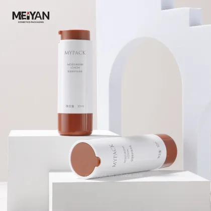 MYPACK Custom Empty Round ABS Glossy White Brown Refillable Sunscreen Bottle 30ml/50ml