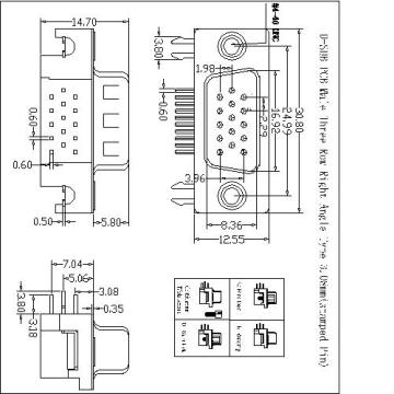 D-SUB PCB Male Three Row Right Angle