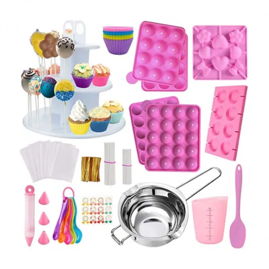 Cake Pop Maker Kit: 454Pcs Silicone Molds, Baking Supplies & 3-Tier Stand