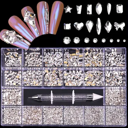 High Quality Press-On Crystal Nail Rhinestones in a Box